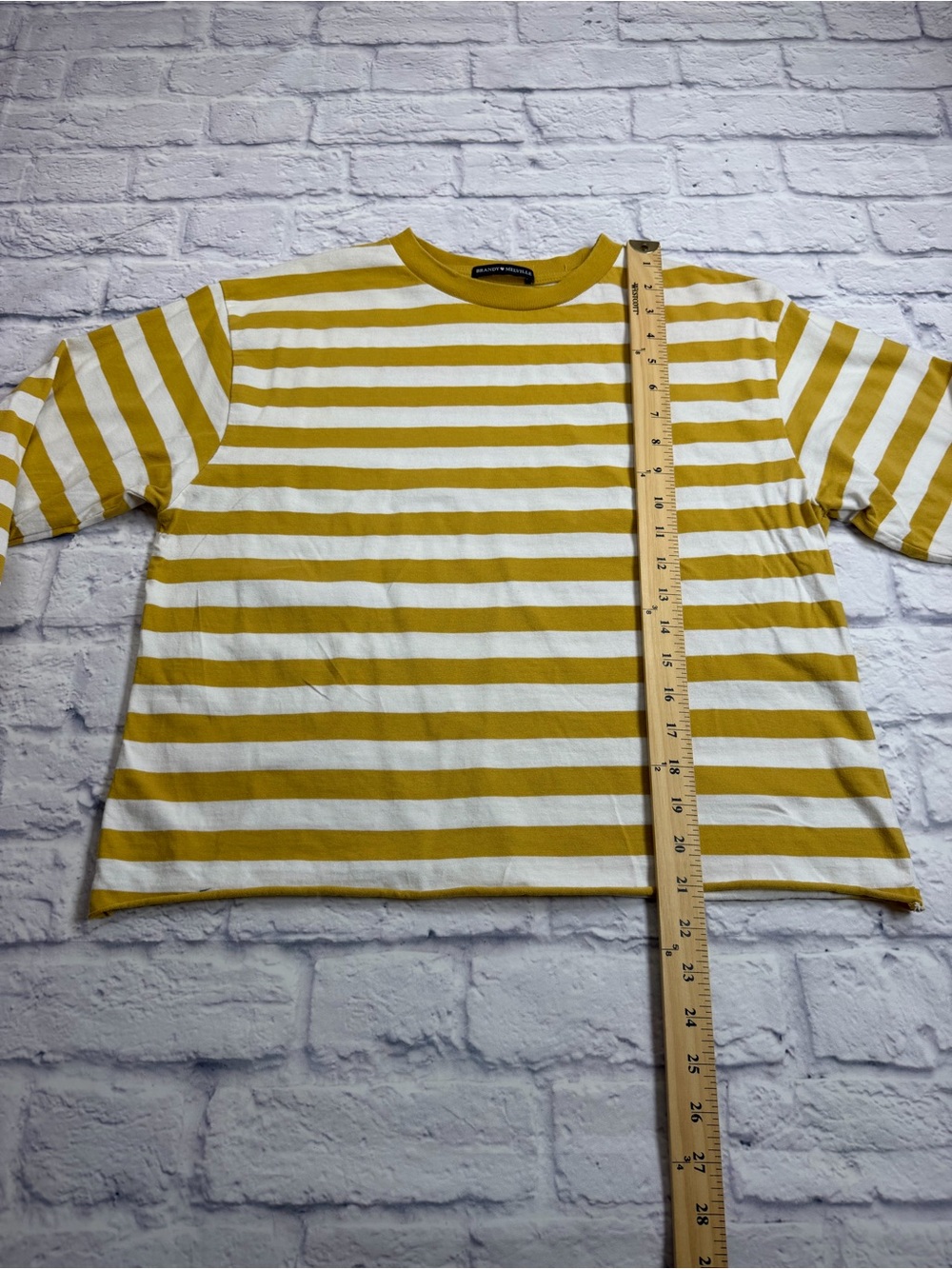 Brandy Melville Mustard Yellow and White Striped Crewneck Long Sleeve. Size M. - Picture 5 of 7